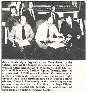 Jun with former NYC Mayor Koch signing legislation.